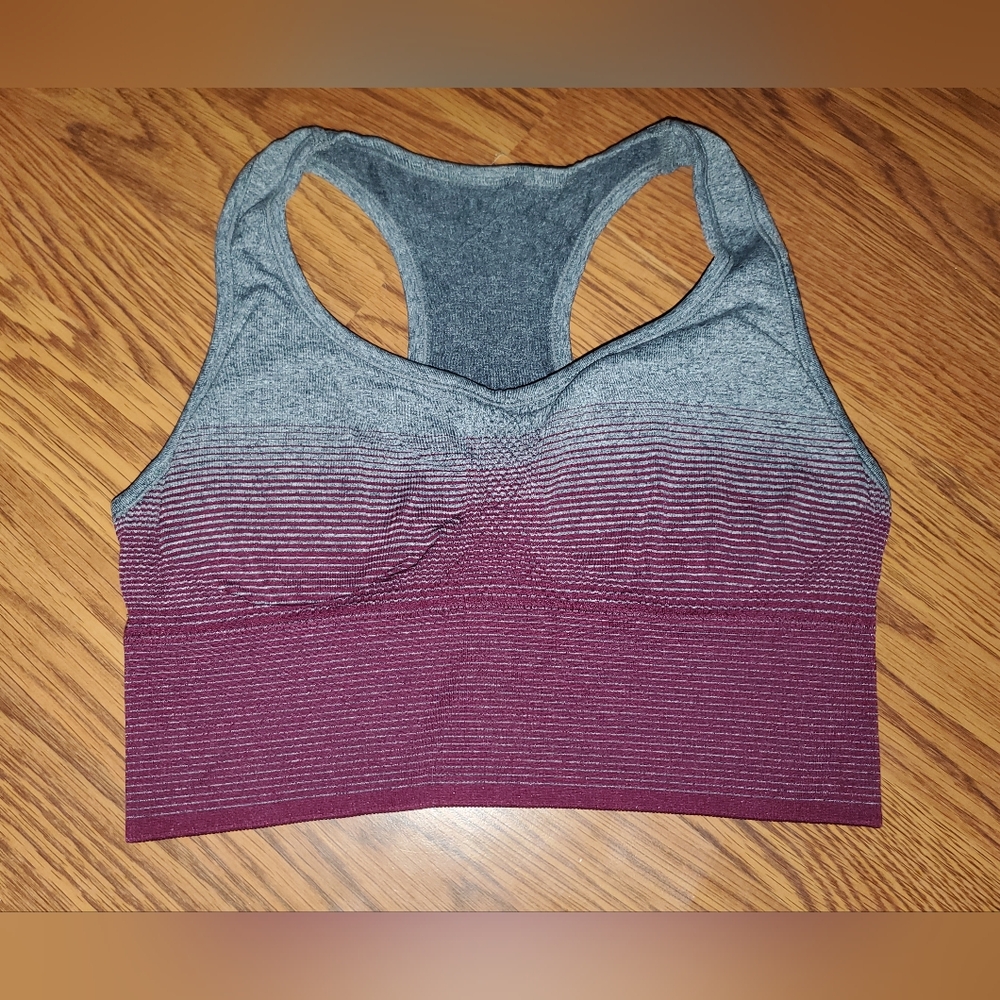 Avia Heathered Gray and Burgundy Sports Bra